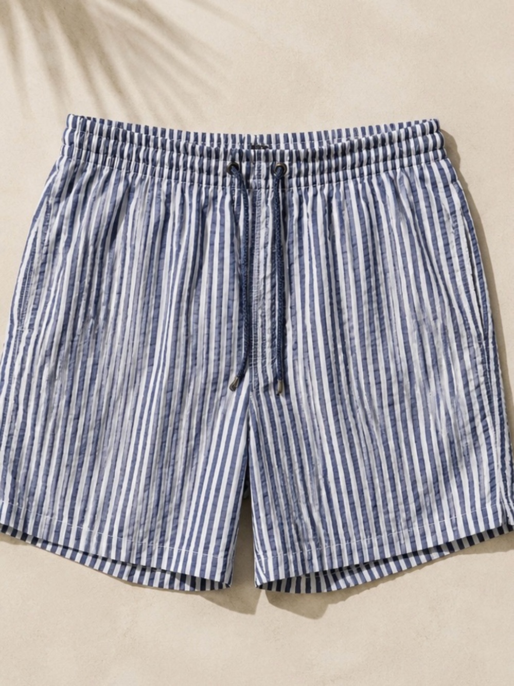 Zimmerli Swiss Seersucker Swim Trunks Blue White Stripe Drawstring Shorts XL